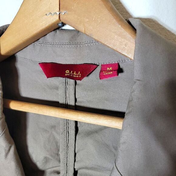 G.I.L.I Tan Long Sleeve Ruched Untility Jacket w/ Tie Closure - Picture 5 of 6